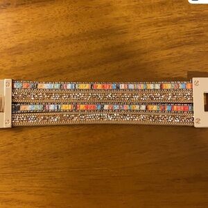 Gold metal and multi colored shimmering cuff bracelet